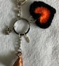 Halloween Witches Hat Keyring with crochet heart and bag clip 