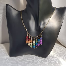 Fabulous Rainbow dangle necklace - Bronze tone chain