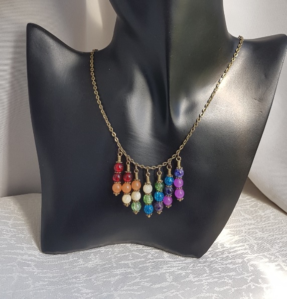 Fabulous Rainbow dangle necklace - Bronze tone chain