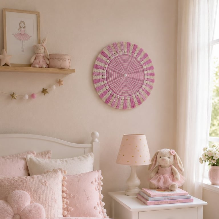 "Ntombi 7" Pink & Off White Macrame Wall Hanging Fibre Mandala Art