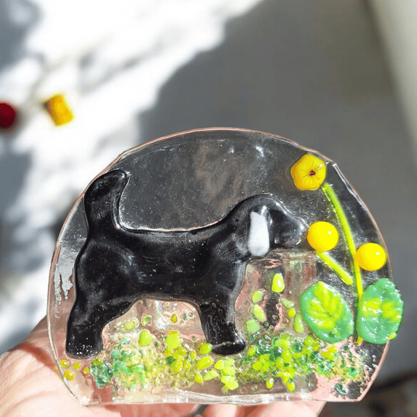 Handmade Glass Dog Ornament Tea Light Holder - Pet Sympathy Remembrance Gift