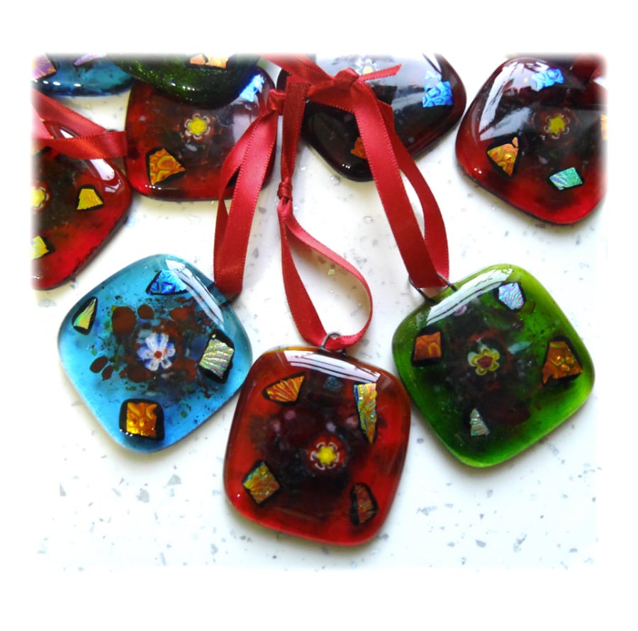 3 Fused Glass Christmas Tree Jewel Decorations 