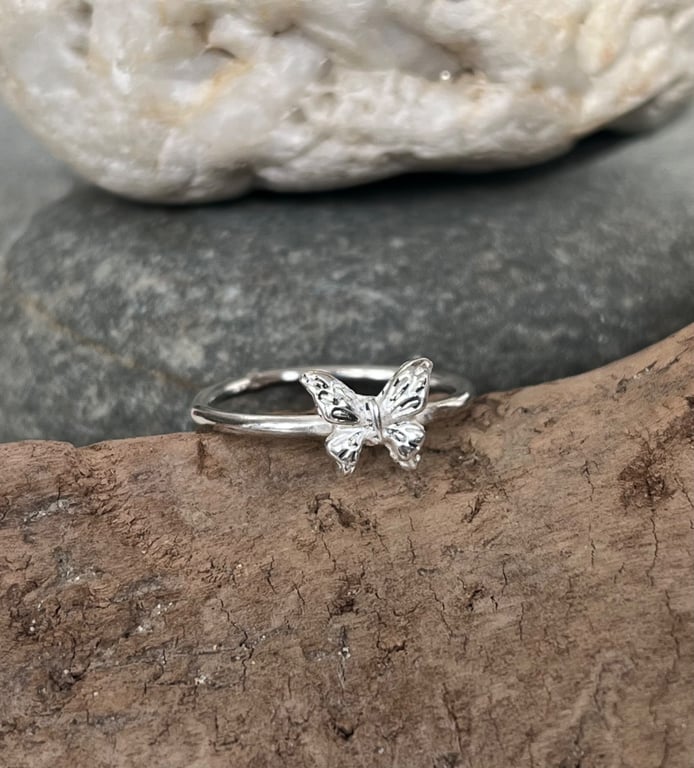 Handmade Recycled Silver Butterfly Stacking Ring - size N