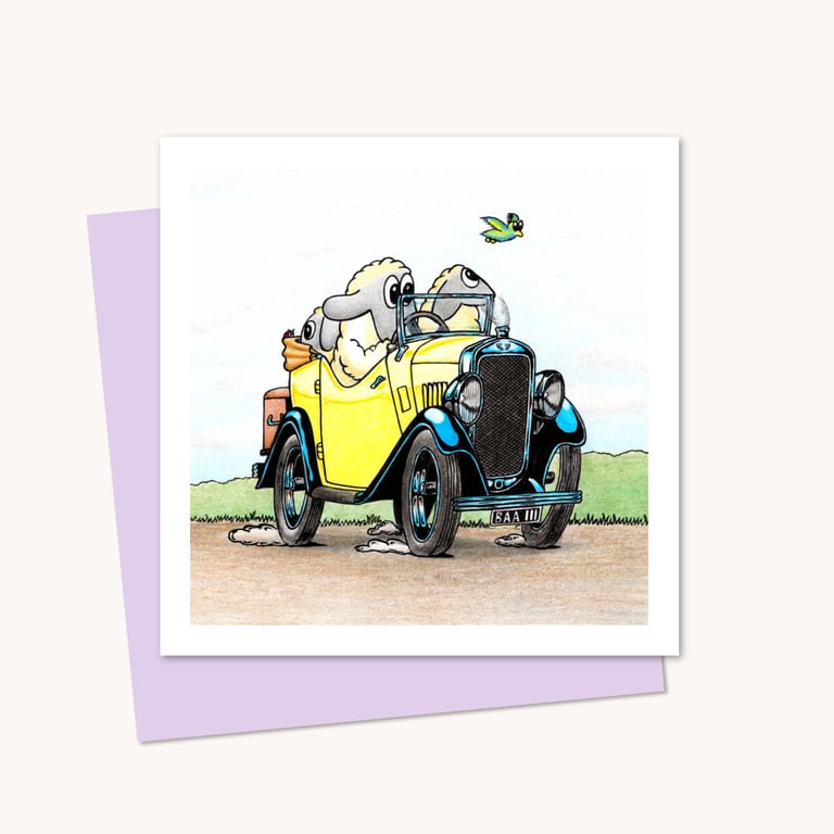 Whimsical Sheep Greeting Card: Cute Hand Drawn Sheep Illustration (226)