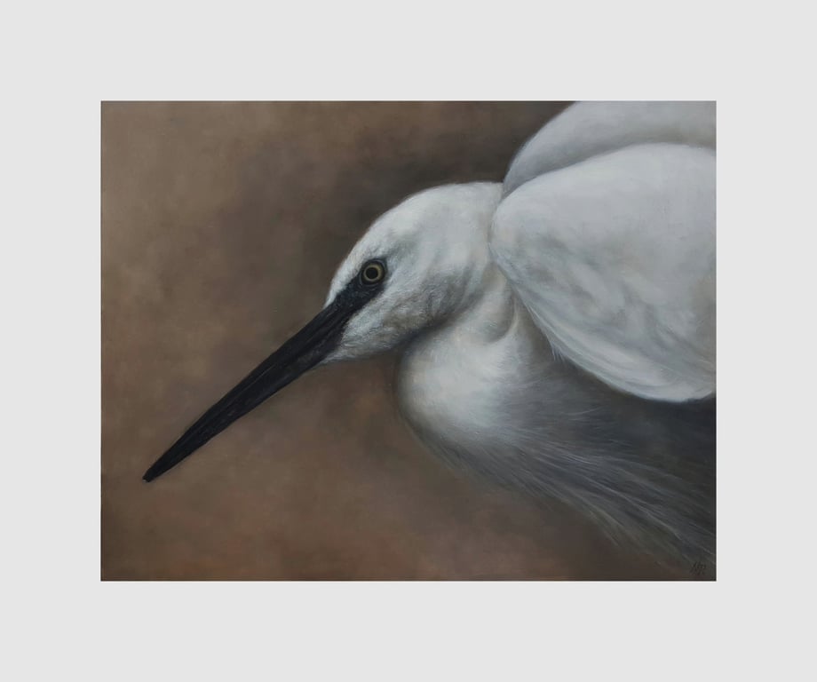 White Egret Oil Painting: Original Bird Wall Art (11x14 Fine Art) 