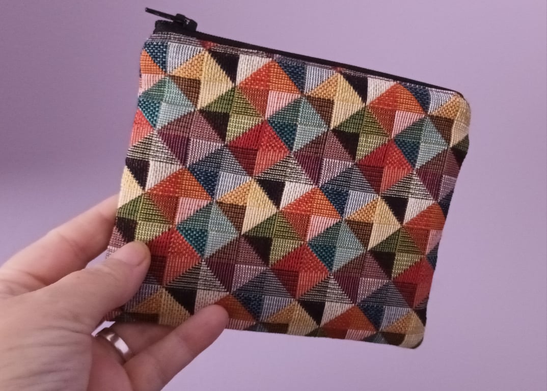 Zipped Purse, Geometric Aztec Tapestry Style. Free Delivery.