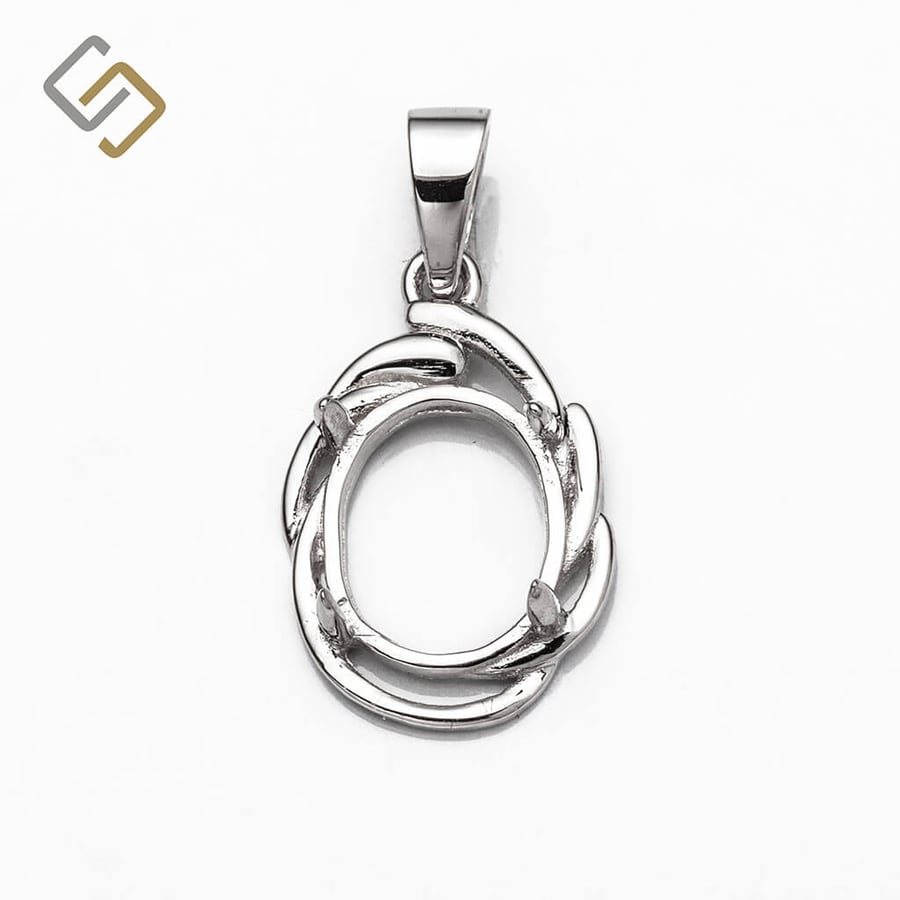 Pendant with Oval Mounting and Bail in Sterling Silver for 8mm x 10mm Oval Stone
