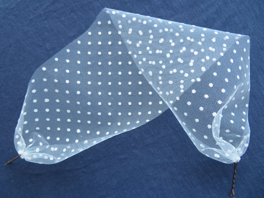 Ivory Cream Narrow Spot Spotted Polka Dot Tulle Soft Bandeau Vintage Eye Veil