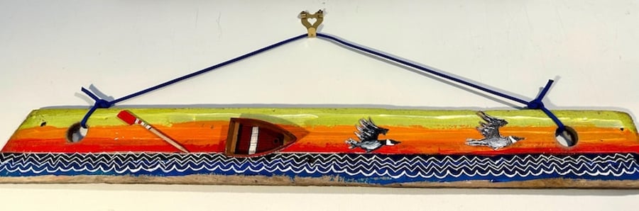 Creel Wood Wall Art - Flying Geese at Sunset North Berwick Boat