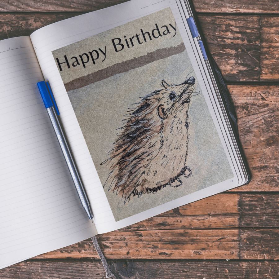 Hedgehog birthday card, greeting card, woodland, nature, natural - HEDGE
