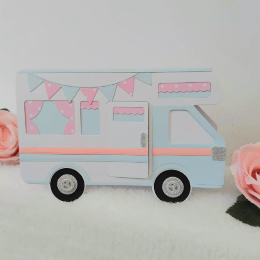 Campervan Shaped Card, Handmade Campervan Card    
