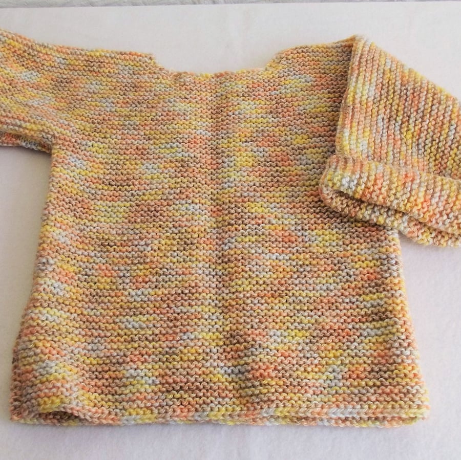 Babies Handknitted Jumper, Yellow and Beige, 6 to 12 months, hm103