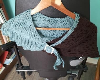 Asymetrical Crochet Scarf in Turquoise and Brown