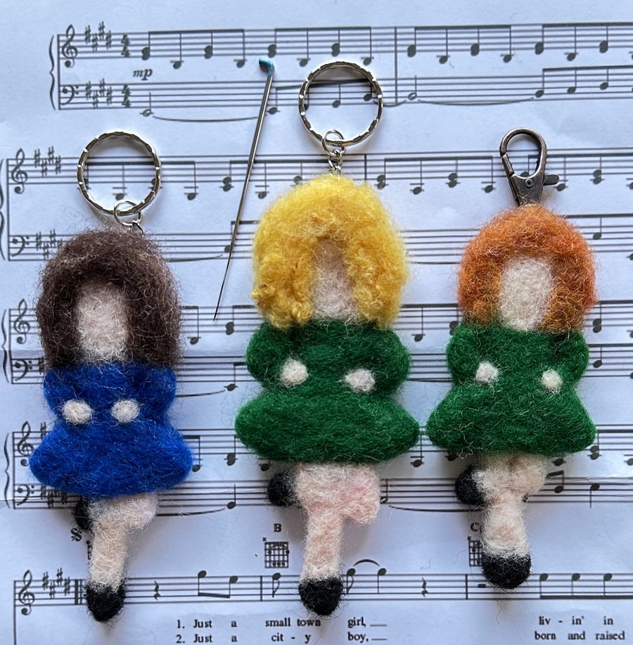 Needlefelted Irish Dancer Keyring or Bag Charm. Traditional Dancing
