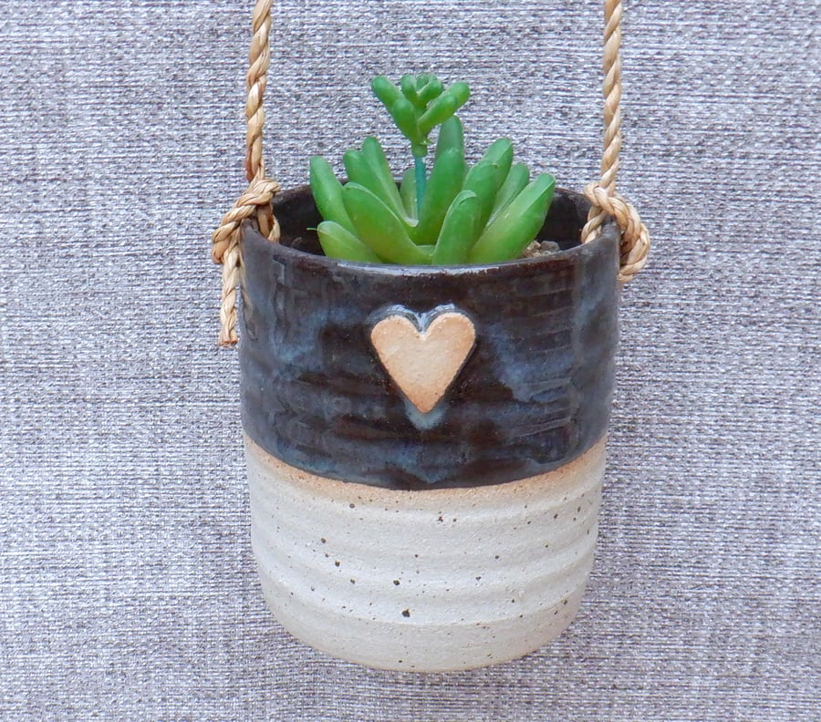 Hanging succulent cactus planter hand thrown stoneware pottery ceramic plant pot