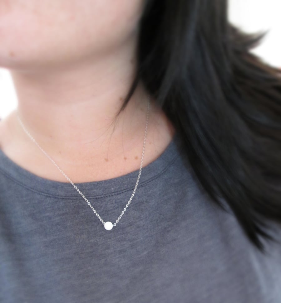 Circular - Sterling Silver Dot Circle Necklace, Dainty, Everyday Wear, Simple