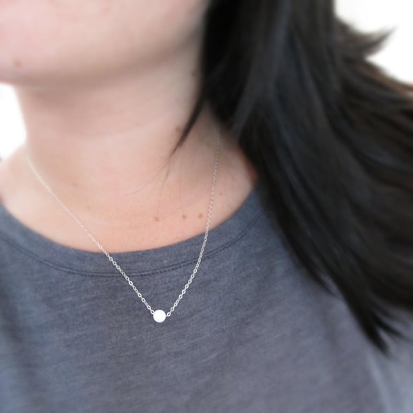 Circular - Sterling Silver Dot Circle Necklace, Dainty, Everyday Wear, Simple