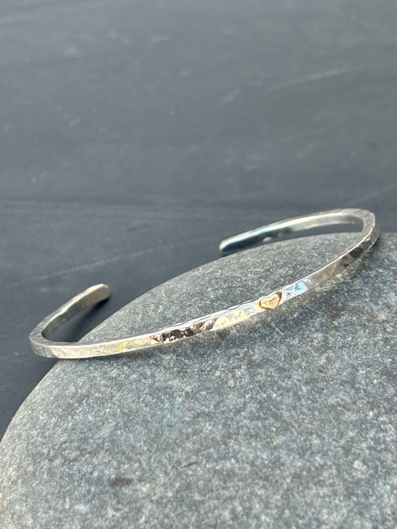 Gold Heart Cuff Bangle, hammered open Bangle, heart,  valentines gift, 