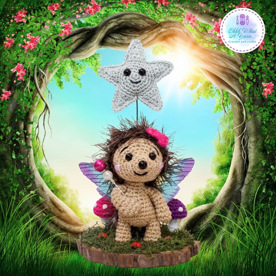 Crochet rainbow fairy hedgehog sculpture. Hedgehog ornament. 