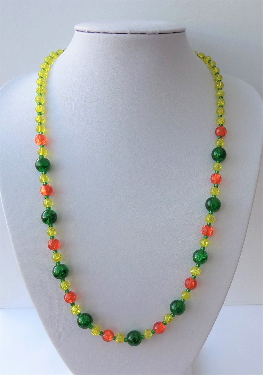 Yellow, orange and green glass beaded necklace.