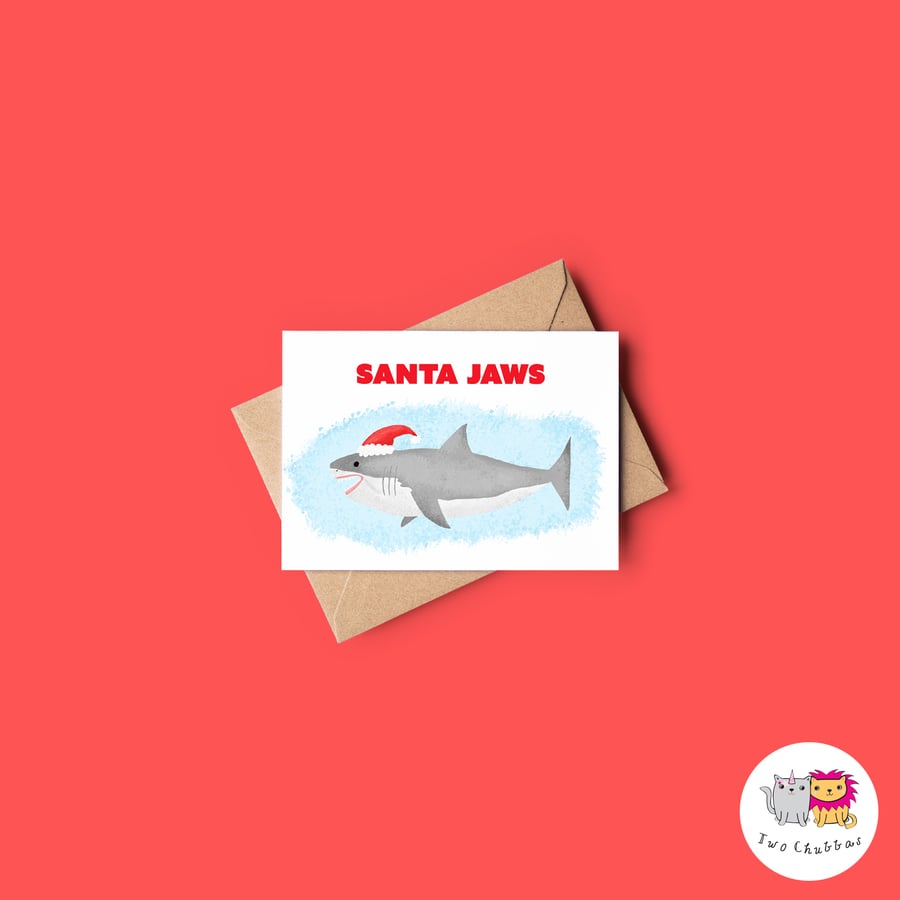Santa Jaws Christmas Card, A6 Christmas Card, Cute Animal Christmas Card
