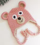 1 Year Old Pink Winter Bear Hat