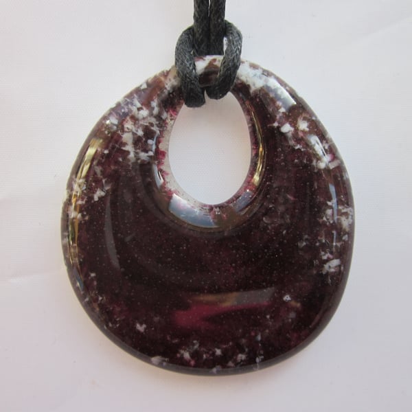 Handmade cast glass round pendant - Sanguine