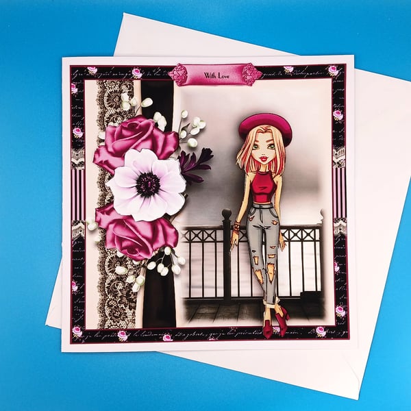 Teenage Girl Birthday Card, Large Card, Decoupage 
