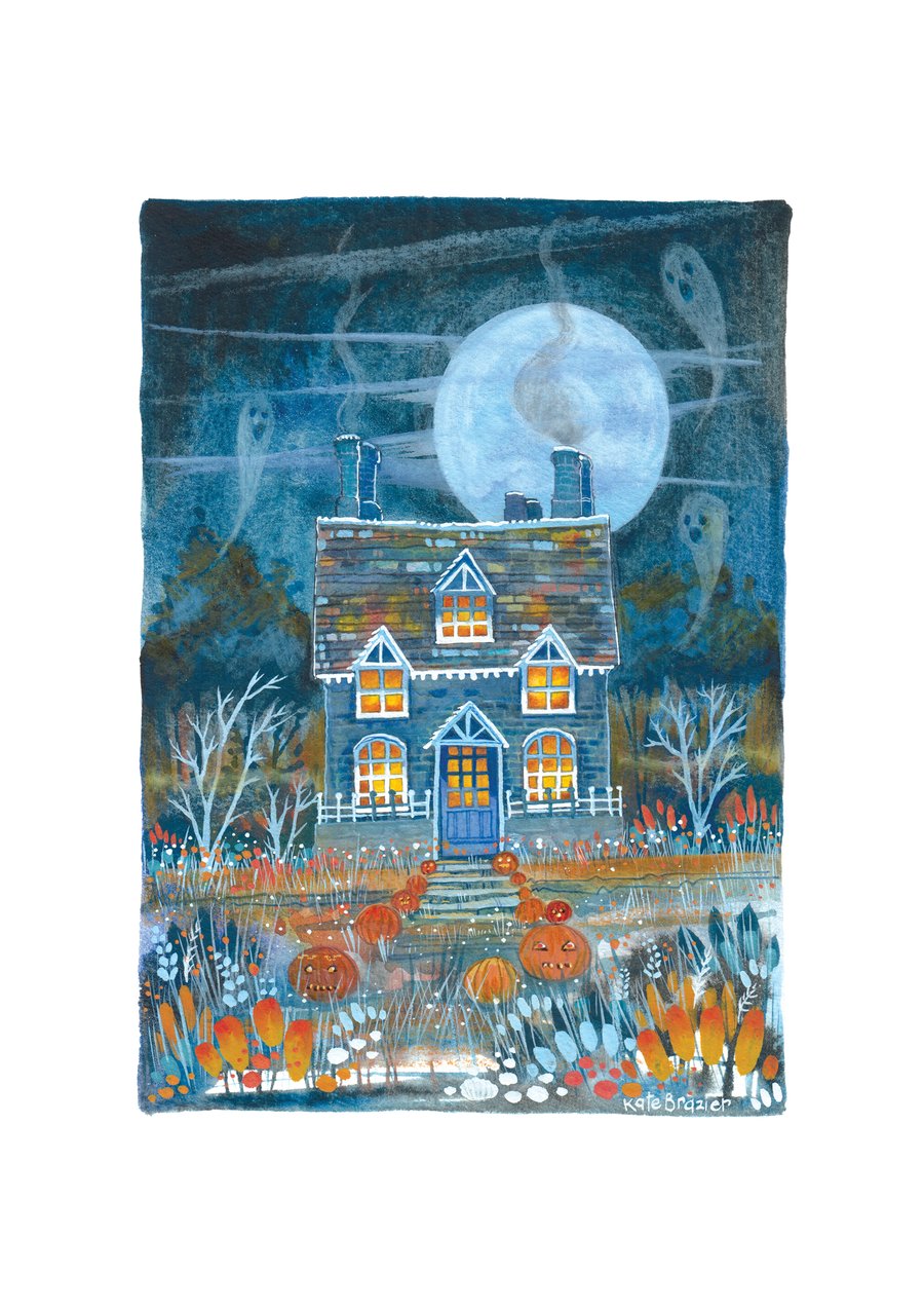 All Hallows' Cottage - Signed Limited Edition Print. Halloween. Pumpkins. Spooky