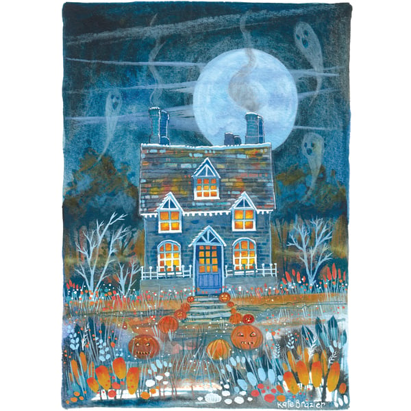 All Hallows' Cottage - Signed Limited Edition Print. Halloween. Pumpkins. Spooky