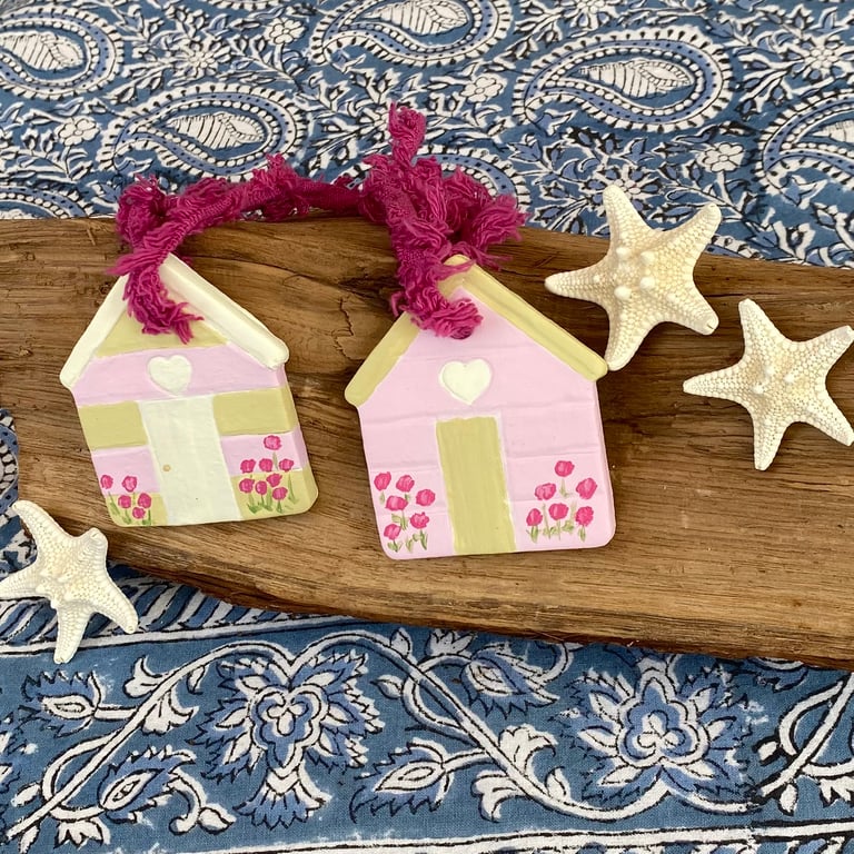 Coastal Drift, Sea Thrift - hand painted hanging decorations (set of two)