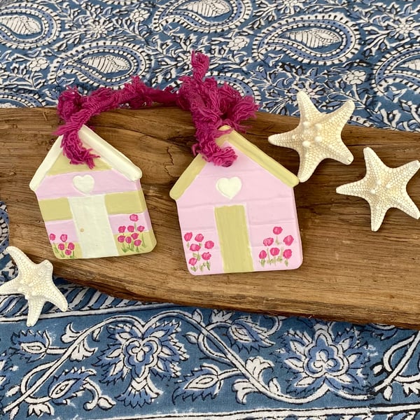 Coastal Drift, Sea Thrift - hand painted hanging decorations (set of two)
