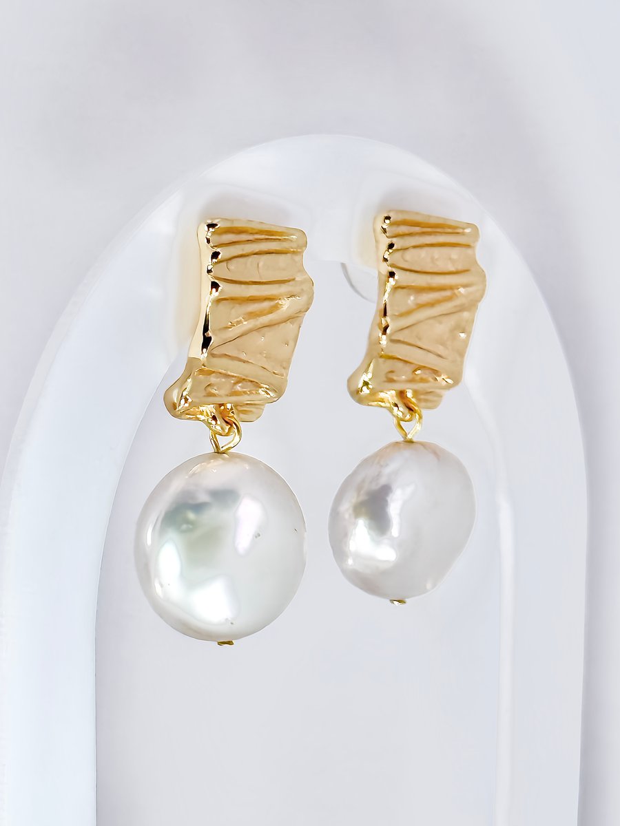 Moon Freshwater Pearl Gold Plated Earrings 