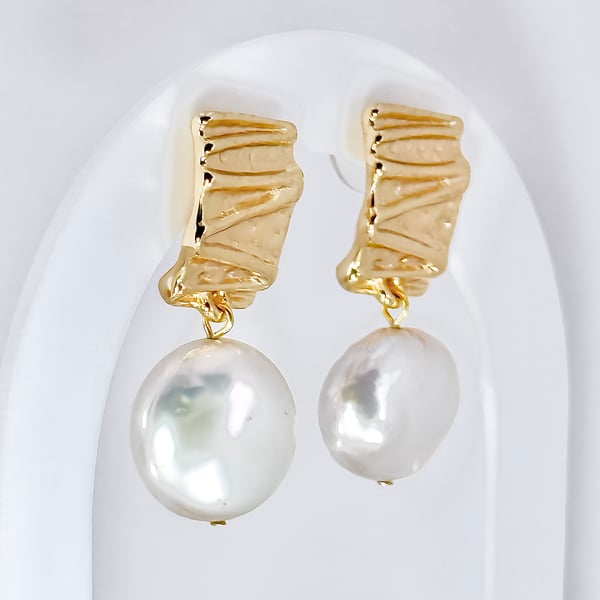 Moon Freshwater Pearl Gold Plated Earrings 