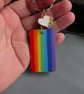 Rainbow Handmade Wooden Keyring with Rainbow Heart Charm - Image 1