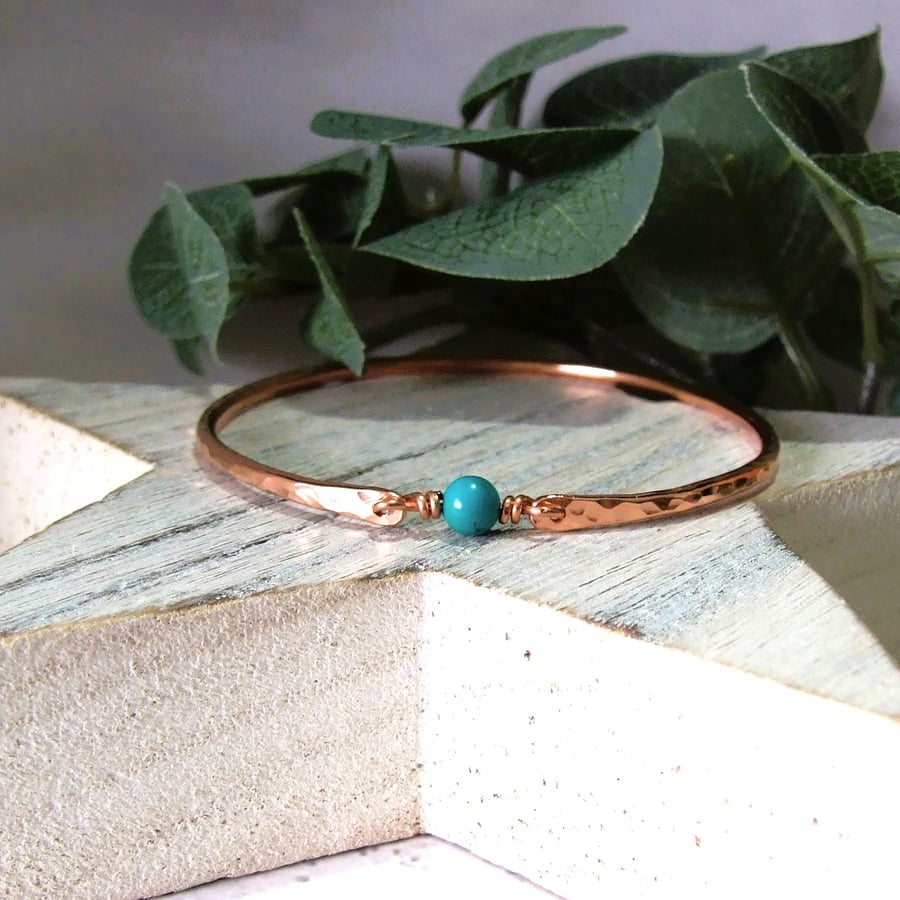 Bangle, Copper and Turquoise Bracelet. Size 20cms