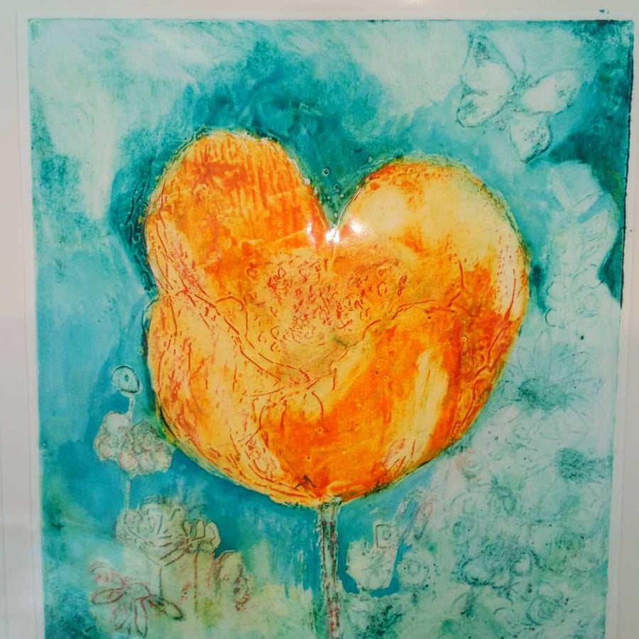 Poppy Heart . Collagraph print
