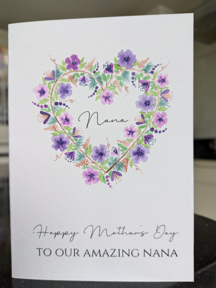 Hand-Painted Personalised Heart Shaped Floral Wreath Mother's Day Card