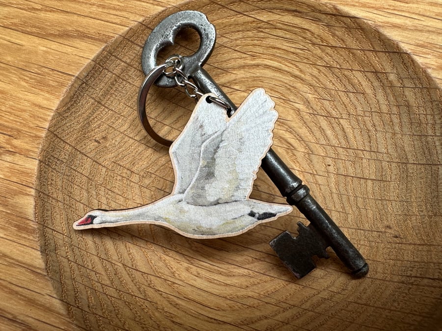Sustainable Wooden Keyring With Swan Design