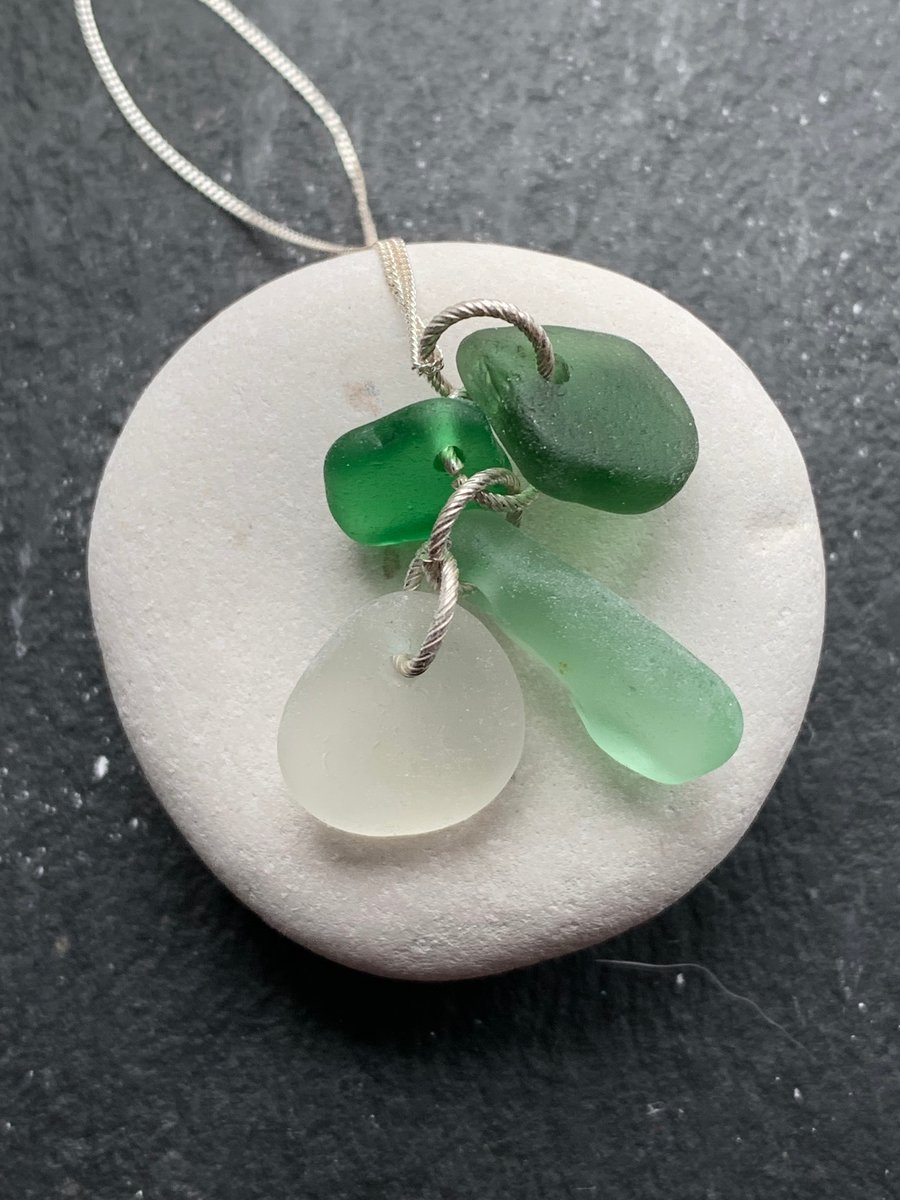 Sterling silver and seaglass ombre cascade pendant