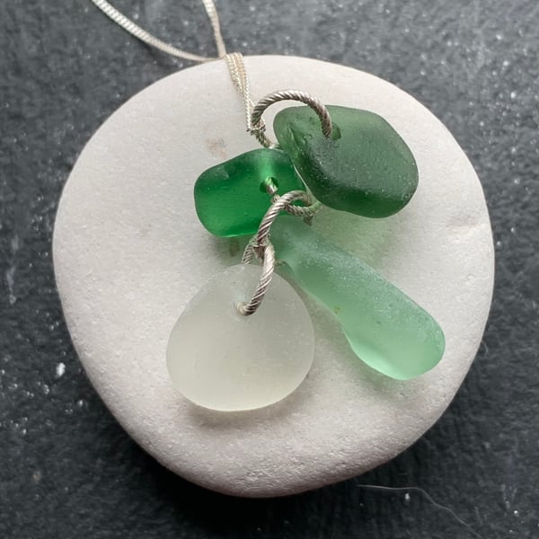 Sterling silver and seaglass ombre cascade pendant