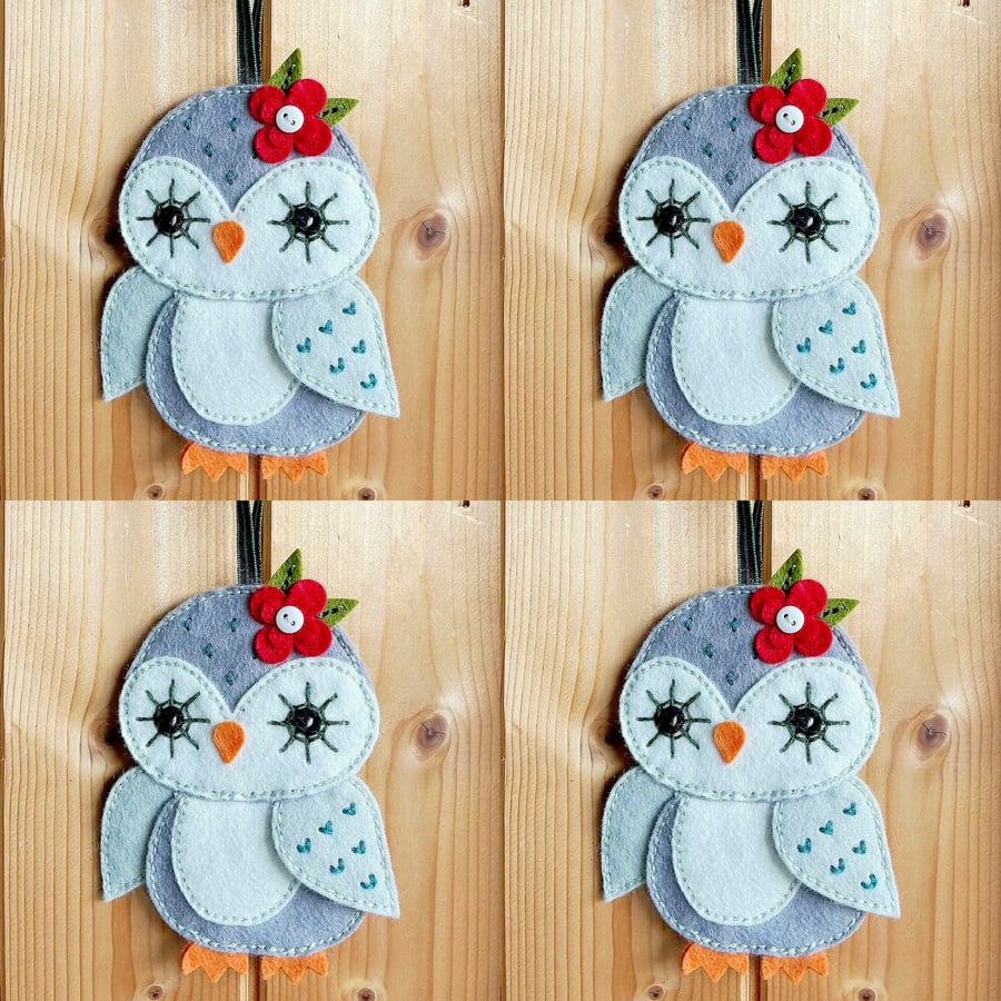 Hand Stitched Owl. Hanging Decorations. Felt Decorations. Owl Decoration. Owls.
