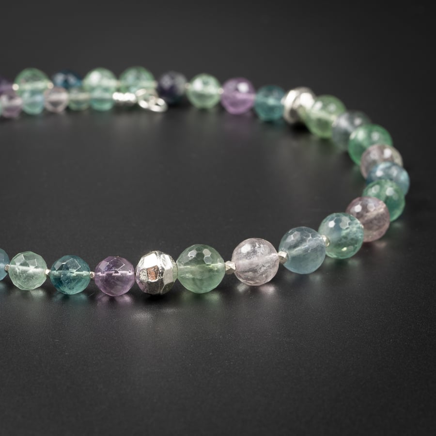 Fluorite and Karen hill silver gemstone necklace, Pisces, Capricorn gift