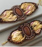 Elegant Red Tiger’s Eye Stone & Gold Hematite Beaded Wide Silk Cuff Bracelet  - Image 2
