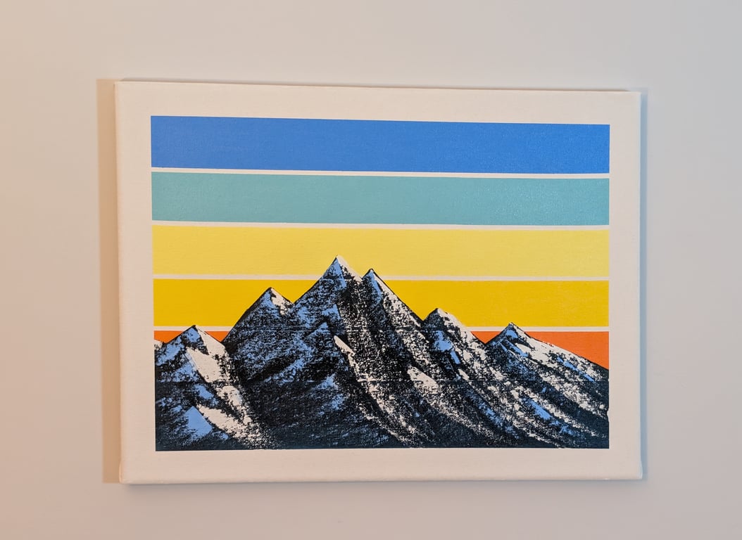 A3 snowy mountains with retro sunset 