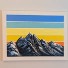 A3 snowy mountains with retro sunset 