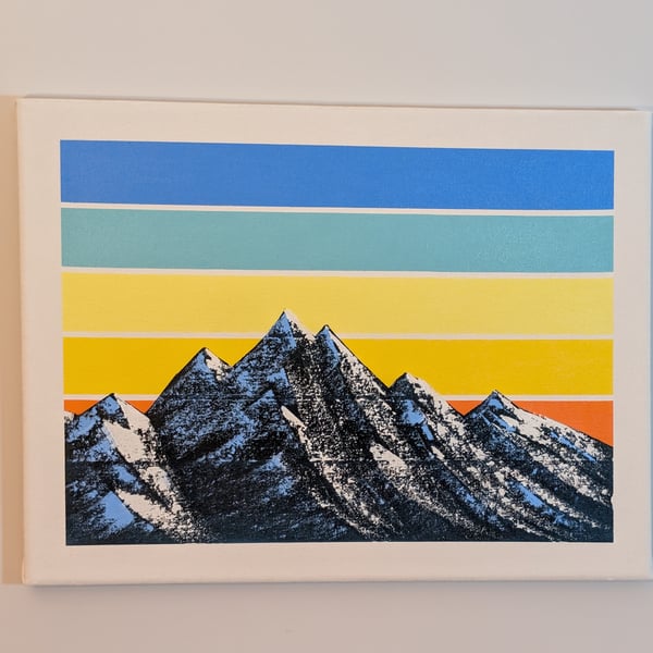 Mountains with retro sunset