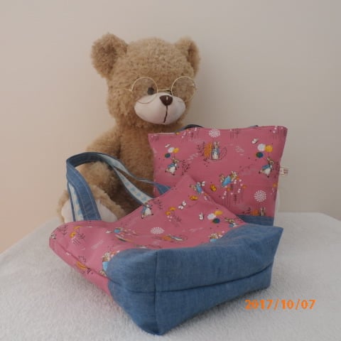 Little Girl's Peter Rabbit Mini Tote Bag,Toy Bag, in cotton and denim fabric