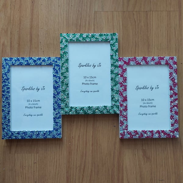SPARKLED PHOTO FRAME Beautiful Colours, hand sparkled, 10x15cm, 6x4in GREEN