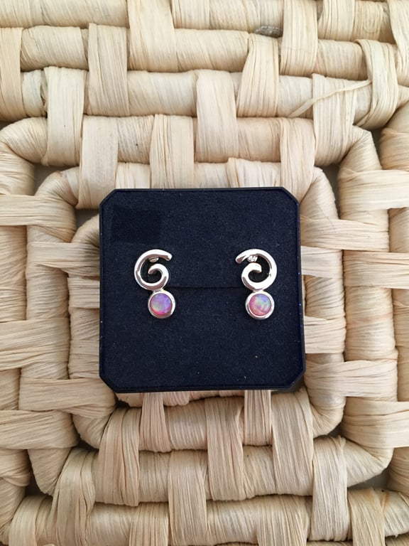 White Fire Faux Opal Studs with a Swirl